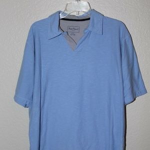 Nat Nast polo blue texture cotton v neck collar sh
